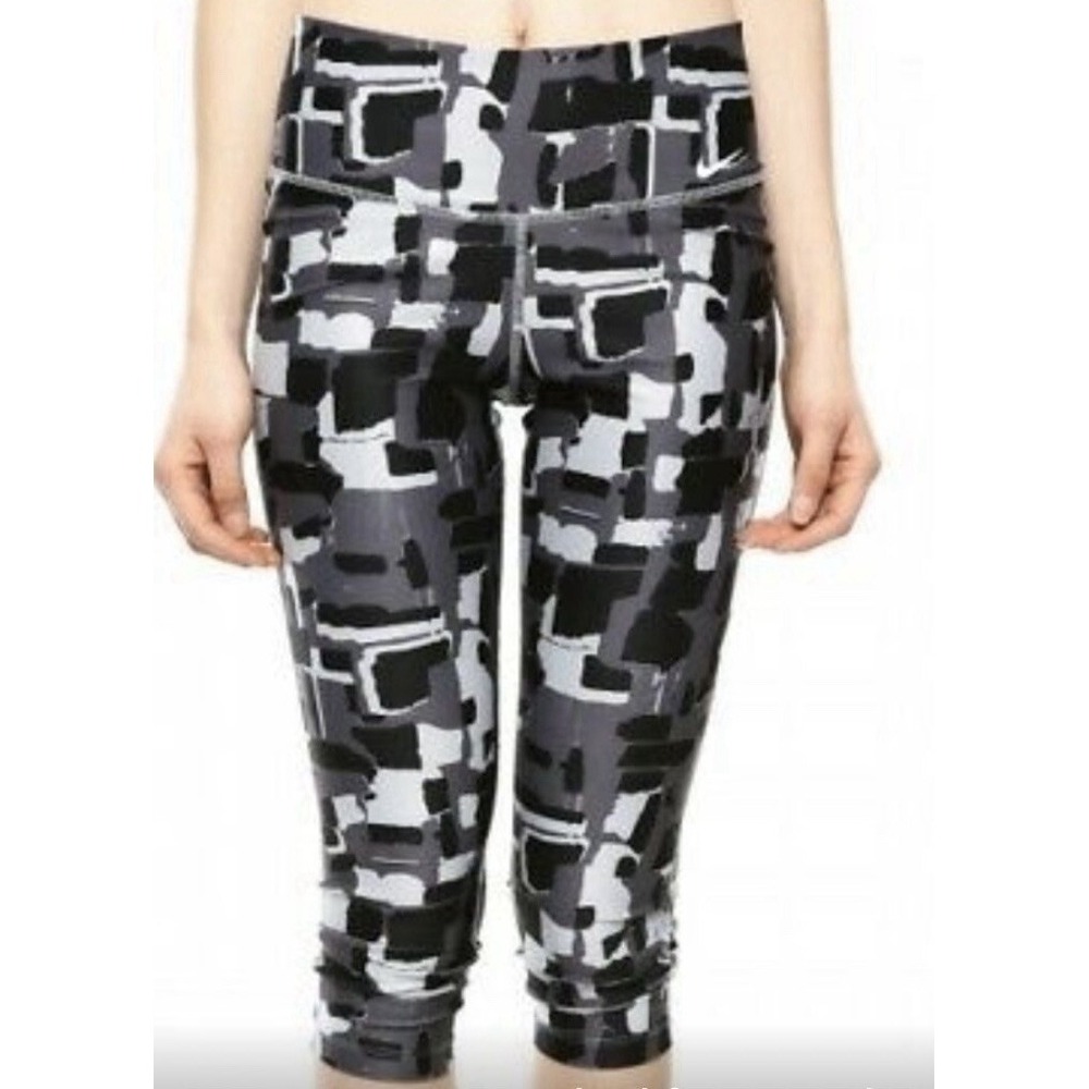 Nike Dri-FIT Cropped Leggings Abstract Print Gray Black Athletic Pants